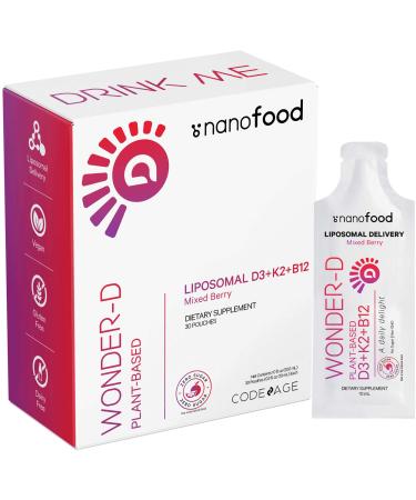 Codeage Liposomal Vitamin D3 Liquid Supplement Sachet Wonder-D Cholecalciferol Vegan Multivitamin Plant-Based Vitamins K2 B12 Non-GMO Phospholipids Vitamin E Berry Flavor Sugar-Free 30 Pouches - Buy Online on GoSupps.com