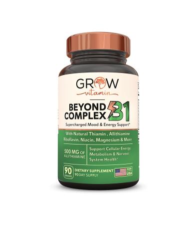 grow vitamin Beyond B1 Complex - Allithiamine Natural Vitamin B1 Supplement with Essential B-Vitamins, Thiamin, Niacin, Biotin, Magnesium & More - Supports Energy, Mood & Nervous System - 90 Capsules