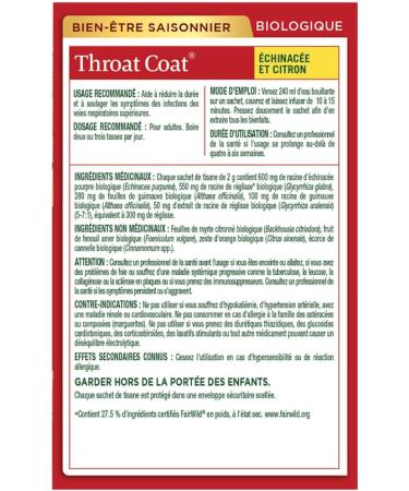 Traditional Medicinals - Organic Throat Coat Lemon Echinacea Herbal Tea (Pack of 6) - Helps Relieve Symptoms of Upper Respiratory Tract Infection - Sustainably Sourced Fair Wild Ingredients - 96 Tea Bags Total Throat Coat Lemon Echinacea 16 Count (Pack of - Buy Online on GoSupps.com