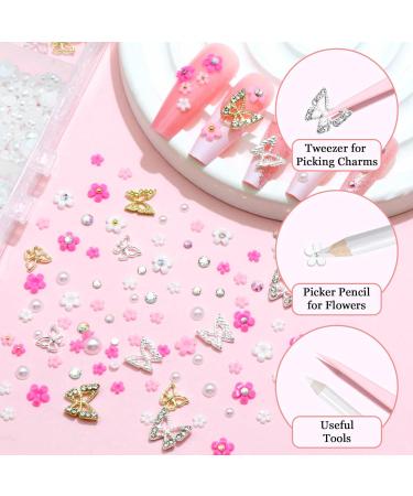 RODAKY Butterfly Nail Art Charms | 3D Pink Flower Rhinestones & Acrylic Gems for Women | Flatback Nail Decorations - Buy Online on GoSupps.com