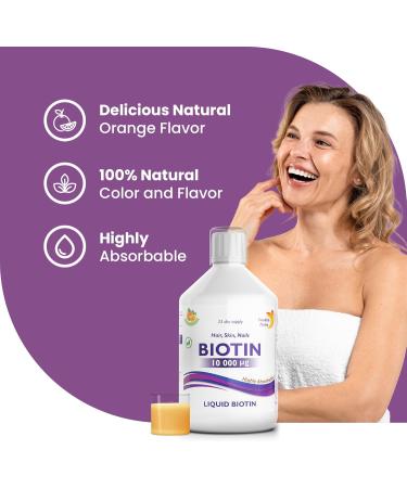 Swedish Nutra Biotin 10000 UG liquid supplement 500 ml pack 33 days supply plus vitamin C for healthy hair skin and nails vegan and gluten free 100 natural Liquid Biot - Buy Online on GoSupps.com
