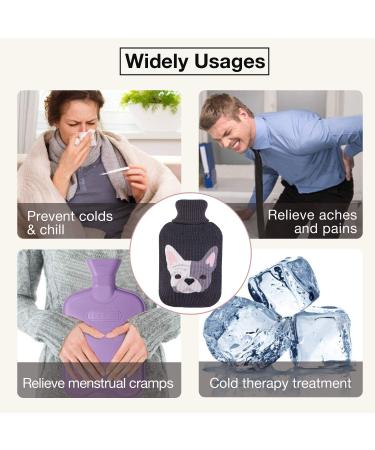 HomeTop Premium 2L Classic Rubber Hot Water Bottle with Cute Bulldog Knit Cover - Gray - Buy Online on GoSupps.com