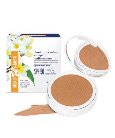 Helan Monoï de Tahiti - Tan Intensifying Compact Foundation, Sun Protection 50+ Covering Foundation with Vitamin E Shea Butter Jojoba Oil, 2in1 Face Make Up Skincare, 10ml