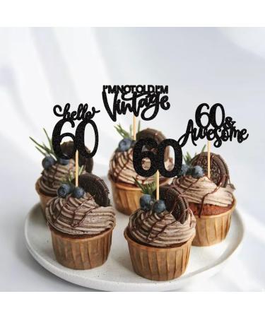 Ercadio 24 Pack Hello 60 Cupcake Toppers Black Glitter 60th Birthday Cupcake Toppers Awesome 60 I m Not Old I m Vintage Cake Picks for 60th Birthday Anniversary Party Cake Decors Supplies Black-60-1 - Buy Online on GoSupps.com