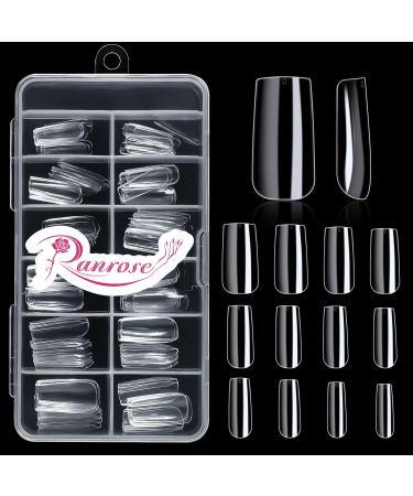 Ranrose Short Nail Tips-240PCS Short Soft Gel Full Cover Square Shape Nail Tips Clear French Style Soft Gel Nail Tips For Nail Extension Tips French Clear