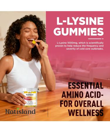 NATISLAND Liposomal L-Lysine Gummies 1000mg Lysine Supplement for Adults & Kids Chewable Lysine with Zinc for Lips & Oral Health Immune & Collagen Support Vegan Sugar Free Lemon Flavor 60 Count - Buy Online on GoSupps.com