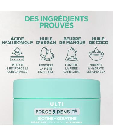 ULTI Paris Keratin + Biotin Mask Professional Hair Mask Based on Keratin Argan Hyaluronic Acid and Biotin. Care Mask for Dry and Damaged Hair 200 ml Made in France - Buy Online on GoSupps.com