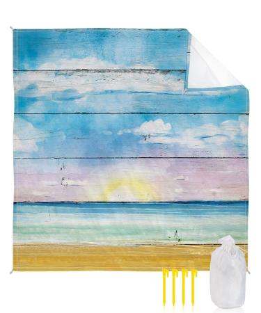 Watercolor Vintage Wooden Planks Beach Blanket Extra Large 95x80in Outdoor Waterproof Sandproof Picnic Blankets with Stakes Lightweight Beach Mat for Camping Travel Hiking Bule Sky Beach Ocean 95x80in Beachzlh5314