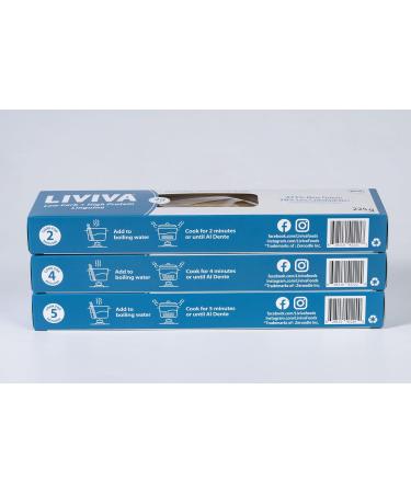 LIVIVA Low Carb High Protein KETO Pasta Trial Pk (1 Linguine 1 Spaghetti 1 Fettuccine) 135 g Protein per Box with Pea Protein & Konjac Flour - 8g Net Carbs Diabetic-Friendly - Ready to Eat in 3 4 mins - Healthy Al Dente Pasta - Buy Online on GoSupps.com