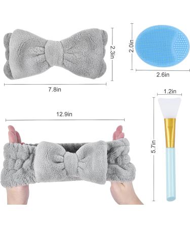 4Pack Spa Headband MORGLES Facial Makeup Headband Bowknot Elastic Headband with Face Scrubber& Face Mask Brush for Women Washing Face and Skincare (Gray White Black Blue) Style 2 - Buy Online on GoSupps.com