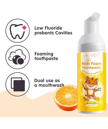 Kids Foam Toothpaste 2-Pack | Low Fluoride Anticavity Formula for U-Shaped Toothbrush | Orange Flavored Mouthwash for Children's Teeth Cleaning - Buy Online on GoSupps.com