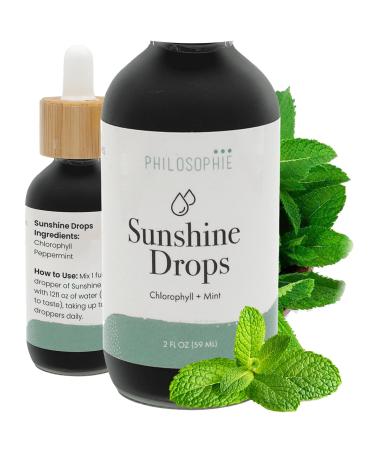 Philosophie Liquid Chlorophyll Sunshine Drops for Water | Organic Chlorophyll Drops with Mint for Detox Internal Deodorant & Energy Boost | Natural Vegan Supplement Non-GMO 2oz 2 Fl Oz (Pack of 1)