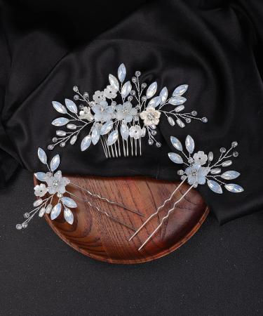 Denifery Opal Wedding Hair Comb - Silver Rhinestones Opal Crystal Vintage Bridal Hair Clips - Buy Online on GoSupps.com