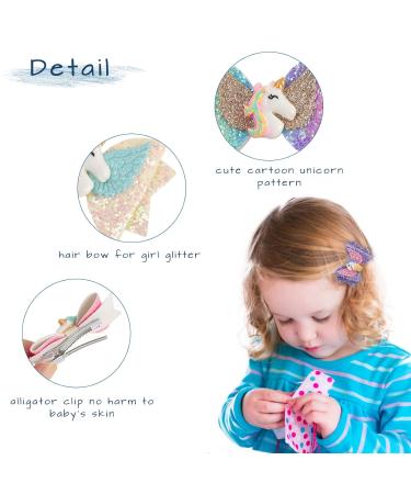 8pcs Unicorn Hair Bows for Girls - Glitter Grosgrain Ribbon Hair Accessories with Alligator Clips for Toddler Girls - Buy Online on GoSupps.com