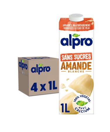 Alpro - Vegetable Drink - Unroasted Almond Milk Without Sugars - 1L - Pack of 4x1L