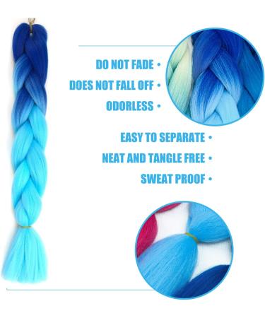 Colored Big Braids Braided Hair Hair Extensions Braids Braided Colored Hair Gradient Colored Hair Extensions with 2 Pieces of Hair Extension Rings for DIY Dress Up ect (Royal Blue to Sky Blue) - Buy Online on GoSupps.com