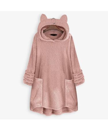 Bigfanshu Womans Tops Fleece Cat Ear Plus Size Long Sleeve Hoodie Pocket Top Sweater Blouse Pink - Buy Online on GoSupps.com