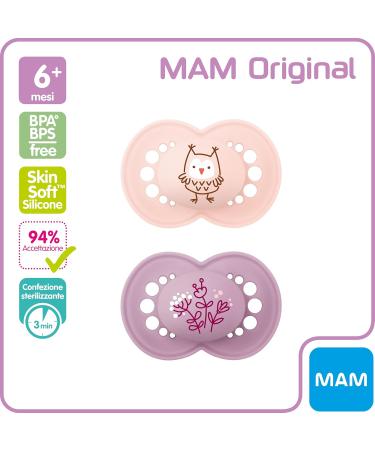 MAM Original Skinsoft Silicone Pacifier Set for 6-16 Months - 2 Pacifiers in Pink & Orange (1 Pink 2 Pieces) - International Shipping Available - Buy Online on GoSupps.com