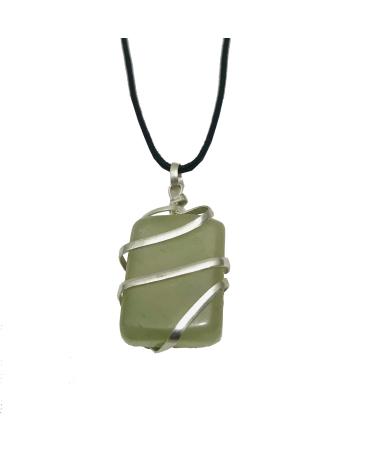 Green Jade Tumbled Stone Crystal Pendant Gems Pendant with Wax Cord Rope Chain for Necklace Energy Generator Crystal Stone are Used Calming Meditation & Yoga Spiritual Energy Gift Him Her