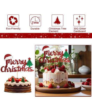 Merry Christmas Cupcake Toppers Red Glitter with Merry Christmas Letter Xmas Tree Cake Topper Decoration for Christmas Theme Party - Buy Online on GoSupps.com