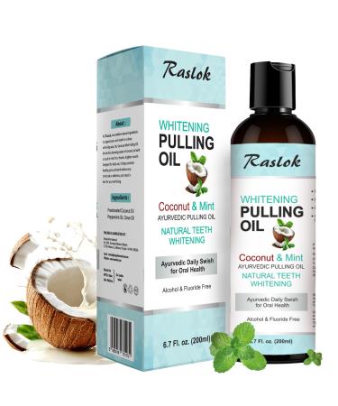 Raslok Coconut Oil Pulling Fresh Breath and Whitening Mouthwash | Healthy Teeth & Gums Alcohol Free 6.7 fl. oz. (200ml)