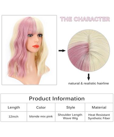 Faelbaty Short Blonde & Pink Wig - Curly Wavy Synthetic Bob for Women | Cosplay Costume Accessory - Buy Online on GoSupps.com
