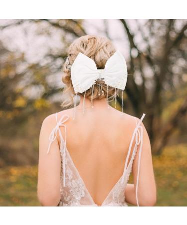 POPETPOP Bridal Satin Bow Tassel Hair Clip Bow Hair Pin Women Hair Accessories Women Hair Decorations Hair Barrettes Bow Hairpins Bow Barrettes Tiara Headgear Bride Bow Tie Fabric White - Buy Online on GoSupps.com
