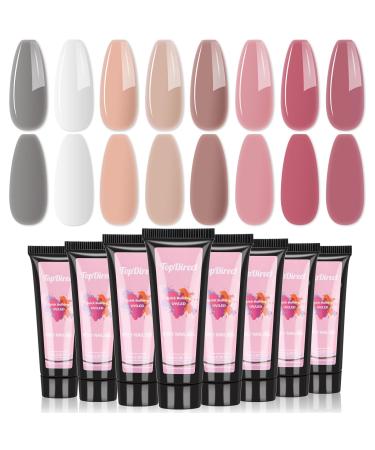TopDirect Poly Nail Gel 8 * 15 ml Poly Nail Extension Gel White Red Nude Grey Nail Thickening Builder Gel Acrylic Nail Set Nail Art at Home Gift for Women Pink