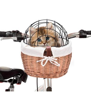 Cat Basket | Wicker Basket For Small Dog Cat Pet Carrier | Front Basket With Wire Mesh Cover | Detachable Pet Carrier | Pet Carrier Front Basket For Dog Puppy Cats - Buy Online on GoSupps.com