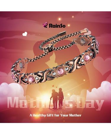RainSo Women Pure Copper Magnetic Therapy Bracelet for Arthritis Pain Relief - Adjustable Design, Pink Crystal in Display Box - Buy Online on GoSupps.com