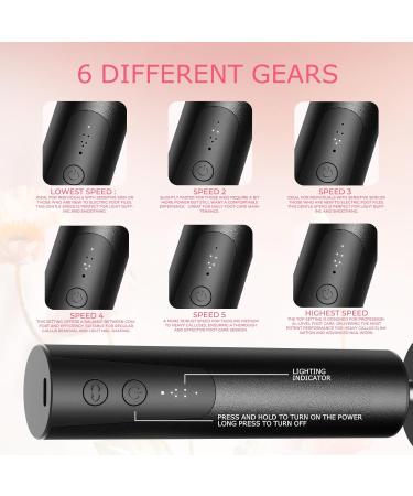 Ranrose Multifunction Electric Callus Remover - 2 in 1 Rechargeable Foot File with Nail Drill Bit & 6 Speeds | Professional Pedicure Tool for Smooth Feet - Black - Buy Online on GoSupps.com