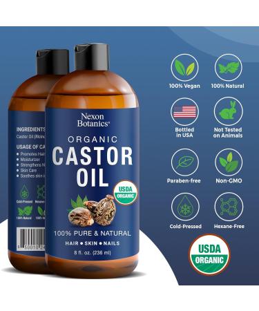 Nexon Botanics Organic Castor Oil for Hair Growth 8 fl oz | Cold Pressed Unrefined Castor Oil for Skin & Hair Care | Aceite De Ricino Organico - Buy Online on GoSupps.com