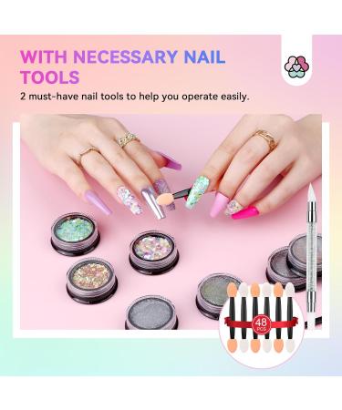 Saviland 48PCS Chrome Nail Powder Kit - Aurora Holographic Metallic Mirror Effect for High Pigment Nail Art - Nail Glitter Power - 48 Colors - Buy Online on GoSupps.com