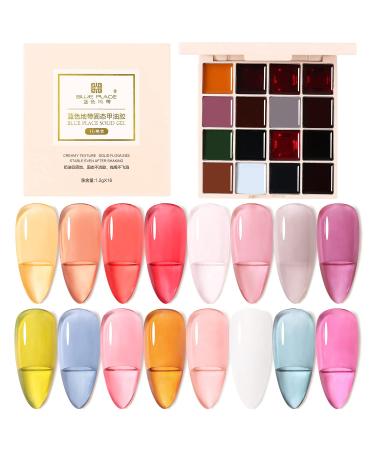 16 Colors Gel Nail Polish Set,Solid Gel Polish Bright Jelly Gel Nail Polish UV LED Nail Art Kit Salon DIY Home Gift For Women 7