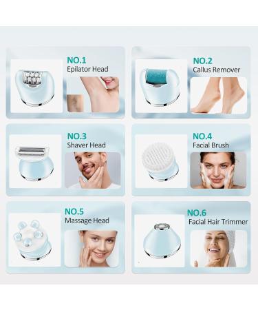 6-in-1 Epilator for Women - IPX7 Waterproof Hair Removal & Exfoliation | Rechargeable Shaver Facial Brush & Massage - Buy Online on GoSupps.com