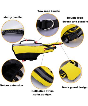 Dog Life Jacket Vest with Detachable Airbags & Buoyancy | Safety Adjustable Swimsuit for Dogs - L Yellow - Buy Online on GoSupps.com