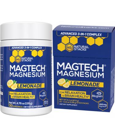 Natural Stacks Magtech Magnesium Lemonade Bundle - 3 Forms of Magnesium - Supports Relaxation and Brain Health* - 50 Servings