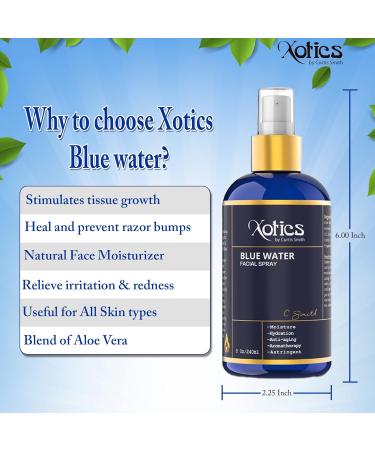 Xotics Blue Water Facial Spray - 8oz Hydrating Mist with Aloe Vera | Refreshing Toner for All Skin Types - Ideal for Men & Women Aftershave & Daily Moisturizing - Buy Online on GoSupps.com