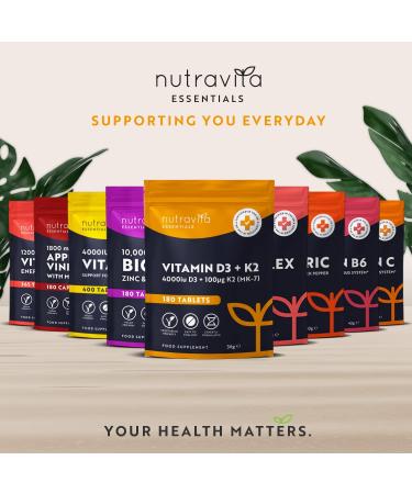 Nutravita Vitamin D3 4000iu & K2 100ug Vegetarian Tablets | 180ct High Strength Supplement for Bones, Muscles & Immune System | 6 Month Supply - Buy Online on GoSupps.com