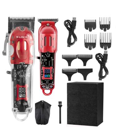 T3 Transparent Electric Hair Clipper for Men Professional Beard Trimmer Grooming Kit for Men Hair Cutting Shears for Men with 4-Position Adjustable Putter (Red)