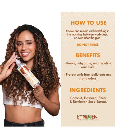 ETNIKER Curl Refresher Spray. Curly & Wavy hair. Revive & Refresh. Coconut Flaxseed Shea Butter & Rambutan Seed Extract| Free from Silicones Oils Alcohol Parabens. Size: 10.14 fl oz (300 ml) - Buy Online on GoSupps.com