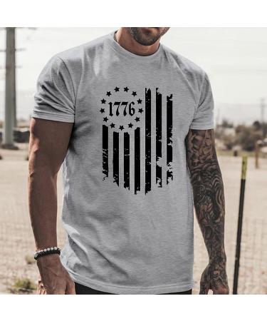 Fannyouth Men's American Flag Striped Print T-Shirt - Grey, XL - Buy Online on GoSupps.com
