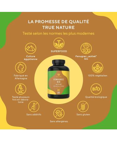 Fenugreek Bio - 2 600mg per dose - 360 Capsules Vegan - Breastfeeding Digestion & Blood Gluten - Rich in Protein & Minerals - Laboratory Tested - Free: Additives Lactose & Gluten - TRUE NATURE - Buy Online on GoSupps.com