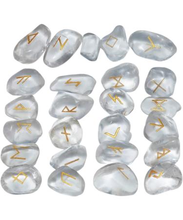 Mookaitedecor Clear Quartz Viking Norse Runes Set - 25 Stones with Elder Futhark Alphabet for Divination & Healing - Witchcraft Pagan Supplies & Room Decor - Buy Online on GoSupps.com