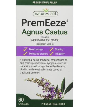 Natures Aid PremEeze Agnus Castus Relief of Premenstrual Symptoms (PMS) Vegan 60 Capsules Single