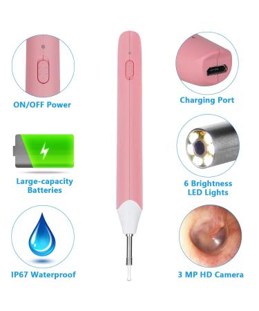 3.9mm Otoscope Ear Endoscope for Ear Wax Removal | 6-Light Ear Inspection Camera HD Waterproof Ear Scope for Kids and Adults | Pink | Compatible with Android iPhone - Buy Online on GoSupps.com