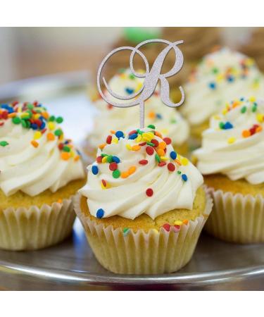 Initial R Cupcake Toppers Single Letter Monogram Name Floral Wreath Romance For Wedding Anniversary Party Decorations Reusable Personalized 26Letters Bridal Shower Gifts Glitter Silver 6PCS Style-3 - Buy Online on GoSupps.com