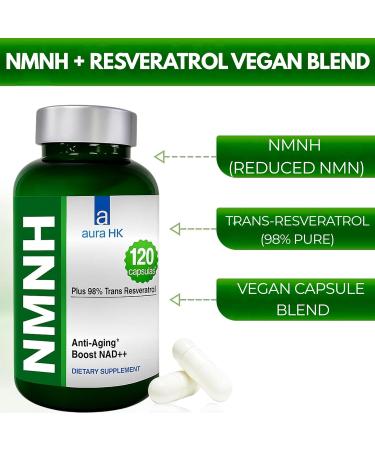 aura HK NMNH (Dihydronicotinamide Mononucleotide) 1000mg with Resveratrol NAD+ Support Formula for Cellular Energy & Healthy Aging 120 Count - Buy Online on GoSupps.com