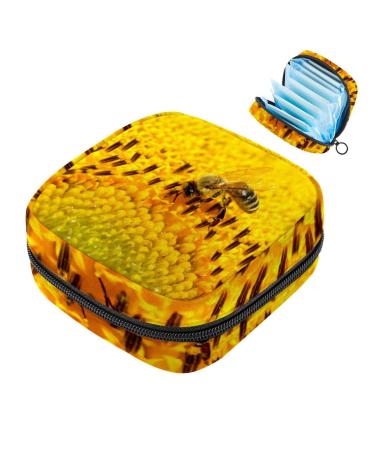 Menstruation pad bag with zipper women's napkin bag tampons collective bags for women and girls (bee insects yellow flower)