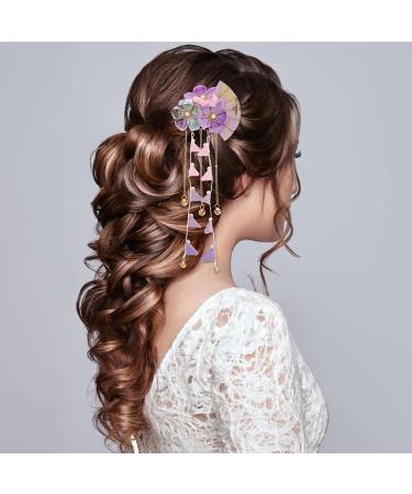 FRCOLOR Japanese Hairpin | Long Tassel Flower Hair Clip for Kimono & Hanfu | Purple Barrette Hair Accessory - Buy Online on GoSupps.com
